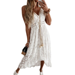 Lace Hem Deep V-Neck Summer Bodycon Dress