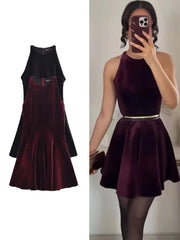 Chic Velvet Pleated Mini Dress for Parties