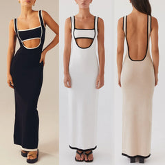 Elegant Square Collar Spaghetti Strap Bodycon Dress