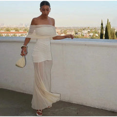 Elegant Off-Shoulder Backless Bodycon Maxi Dress