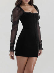 Stylish Mini Bodycon Dress with Sheer Long Sleeves