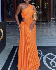 Chic High Waist One Shoulder Pleated Evening Dress
